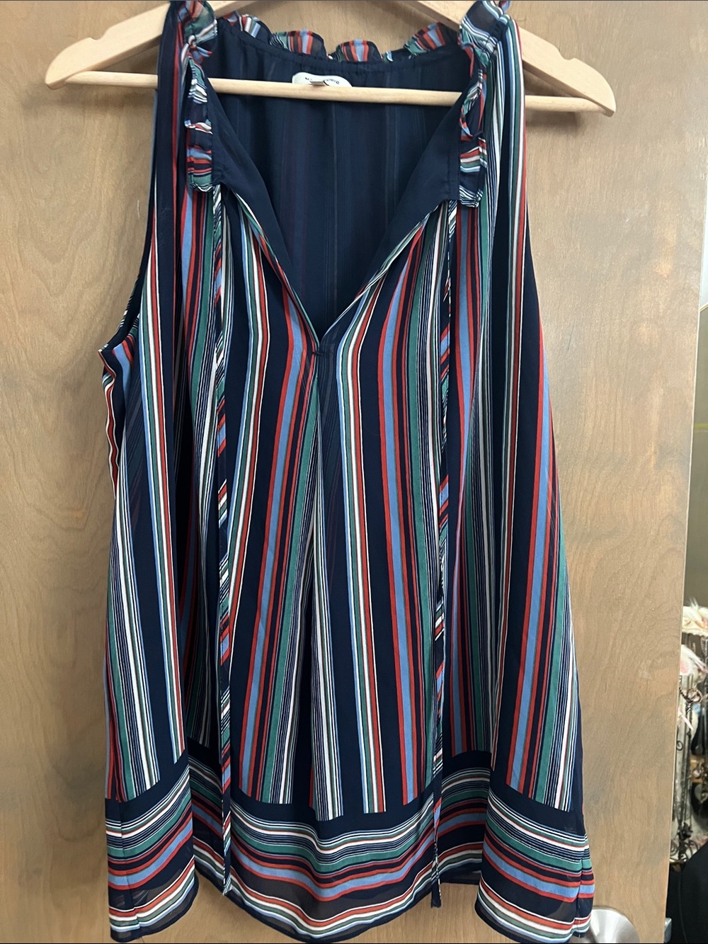 Max Studio Navy Striped Tie-Neck Camisole